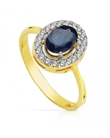 Sortija oro 18k bicolor piedra color zafiro oval 7x5 mm