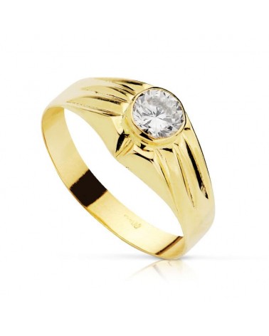 Solitario oro 18k circonita 5mm estilo sello