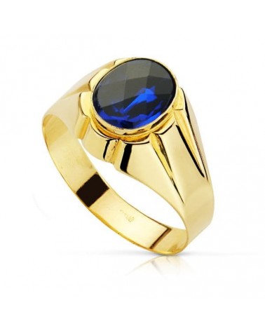 Sello oro 18k hombre zafiro oval 10x8mm