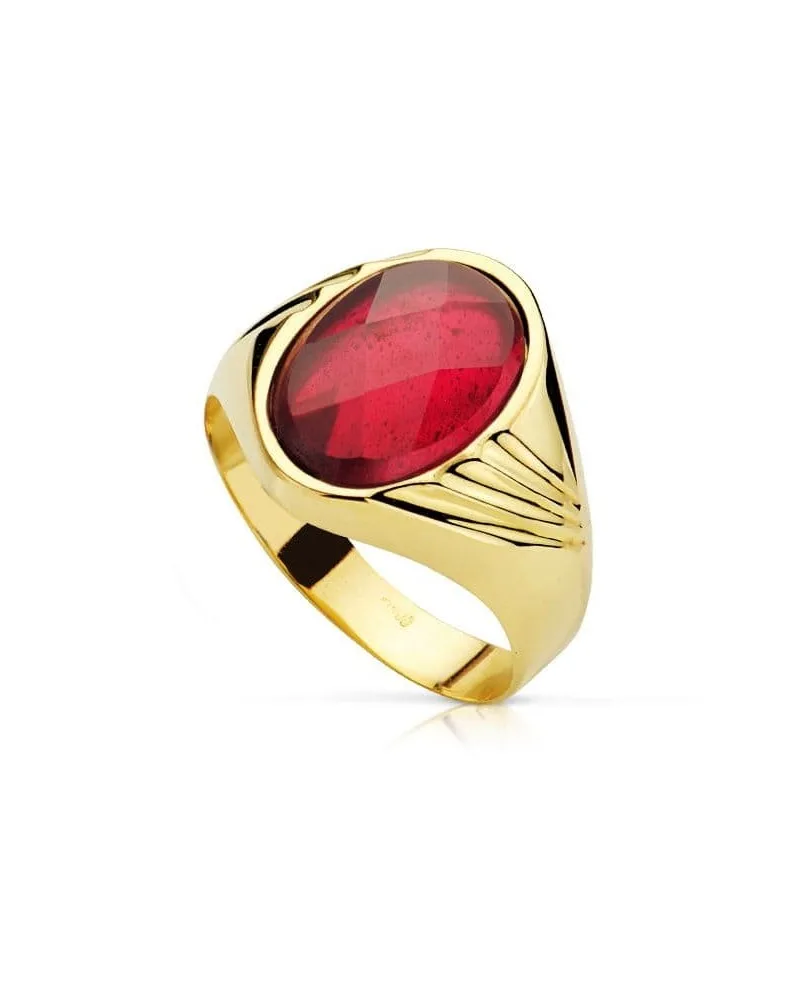 Sello oro 18k amarillo piedra rubí 14x10mm