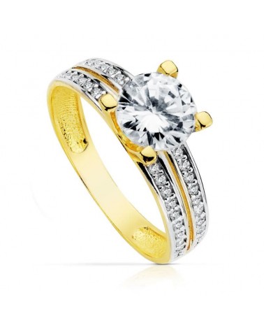 Anillo solitario oro 18k bicolor circonita 7mm