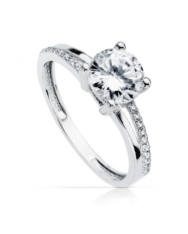 Solitario oro 18k blanco circonita 7mm 4 garras