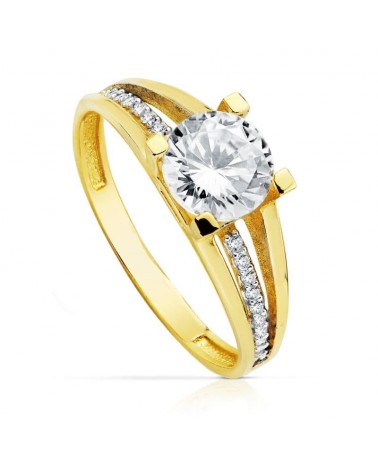 Solitario oro 18k bicolor circonita 7mm