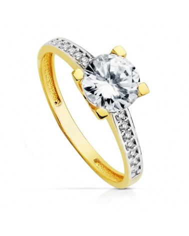 Solitario oro 18k bicolor circonita 7mm