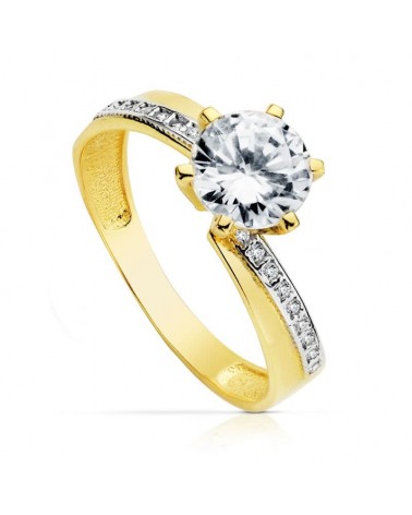 Anillo solitario oro 18k bicolor circonita 7mm