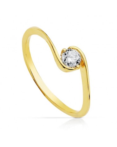 Solitario oro 18k circonita 4mm cuerpo cruzado