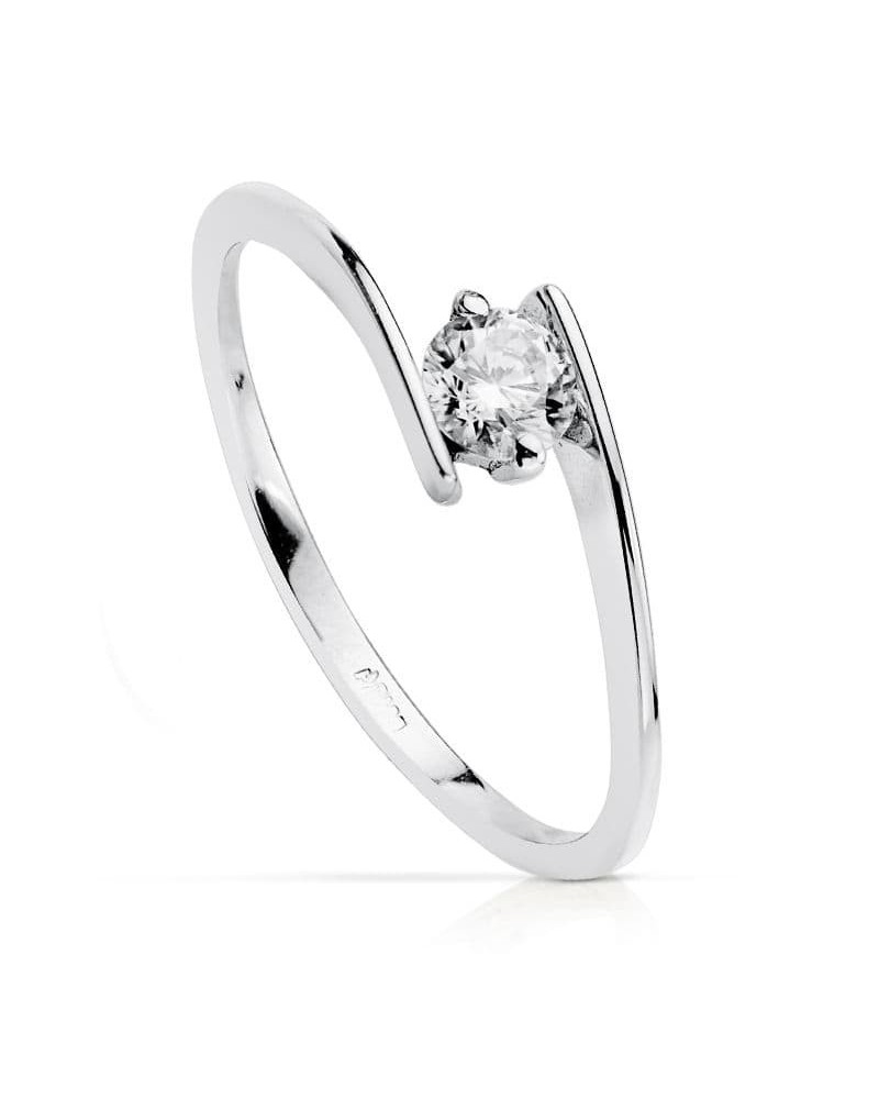Anillo solitario oro blanco 18k circonita 4 mm