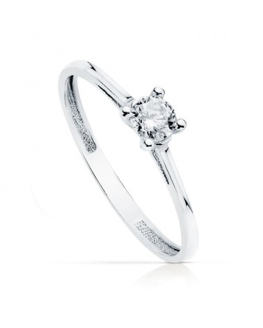 Solitario oro 18k blanco circonita 4 mm