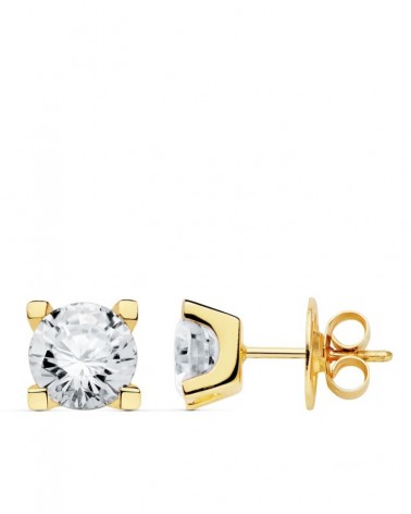 Pendientes oro 18k circonita 7x7mm cierre presión