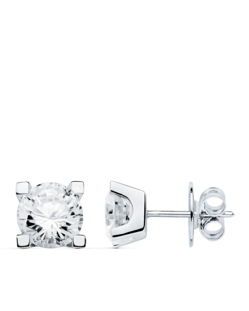 Pendientes oro blanco 18k circonita 4 garras cierre presión