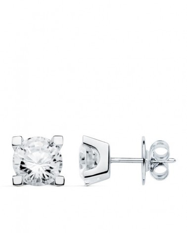 Pendientes oro blanco 18k circonita 4 garras cierre presión