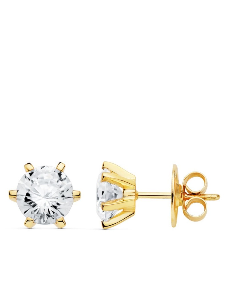 Pendientes oro 18k circonita 8mm cierre presión