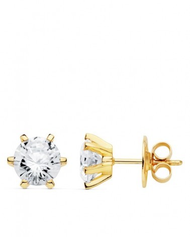 Pendientes oro 18k circonita 8mm cierre presión