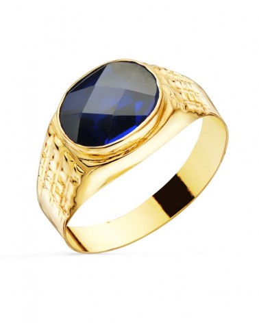 Sello oro 18k amarillo piedra zafiro spinel 10x8mm