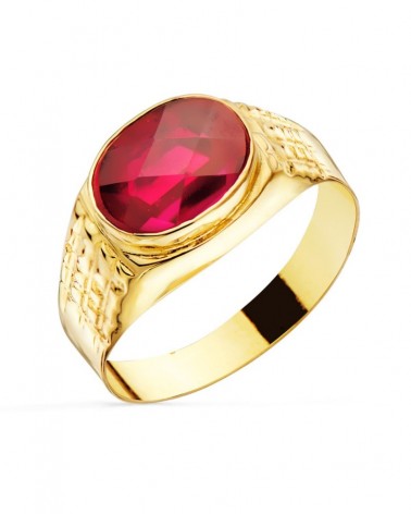 Sello oro 18k amarillo piedra rubí spinel 10x8 mm