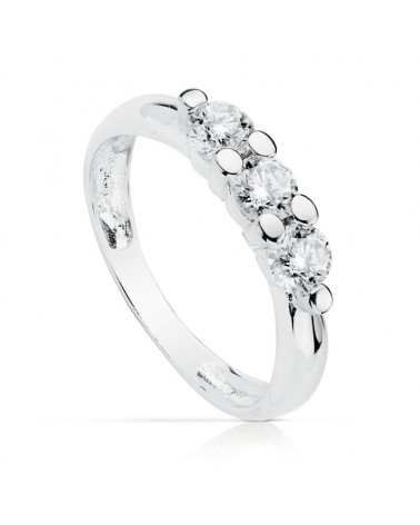 Anillo tresillo oro blanco 18k circonitas 4 mm