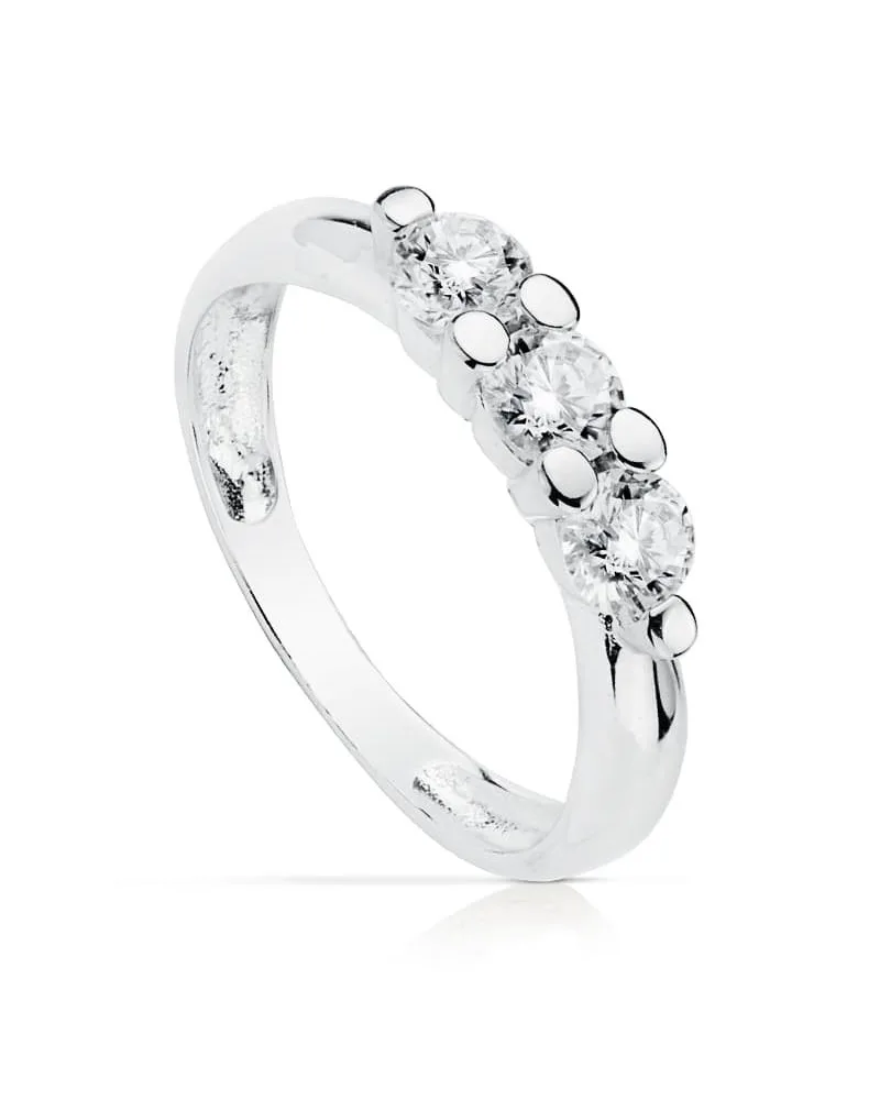 Anillo tresillo oro blanco 18k circonitas 4 mm