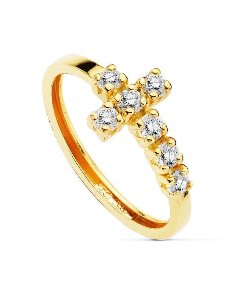 Anillo oro 18k cruz circonitas 8mm