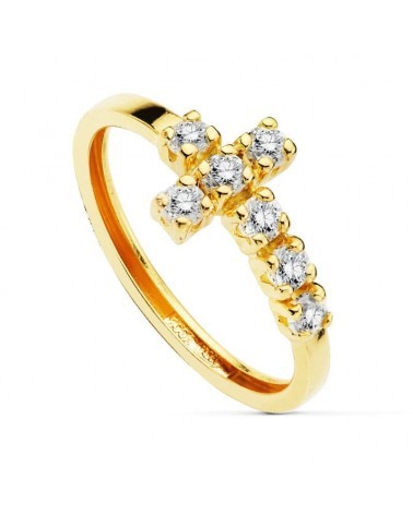 Anillo oro 18k cruz circonitas 8mm