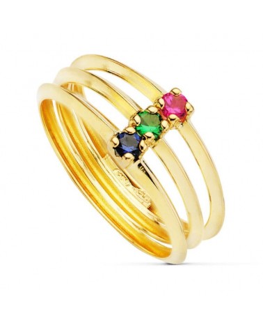 Sortija oro 18k triple aro circonitas colores