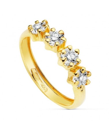Sortija oro 18k cuatro circonitas garras