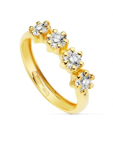 Sortija oro 18k cuatro circonitas garras