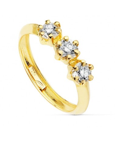 Sortija oro 18k tres circonitas engaste garras