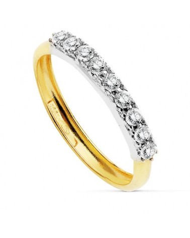 Anillo oro 18k bicolor 9 circonitas