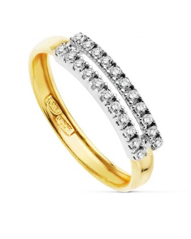 Sortija oro 18k bicolor doble barra circonitas 4mm