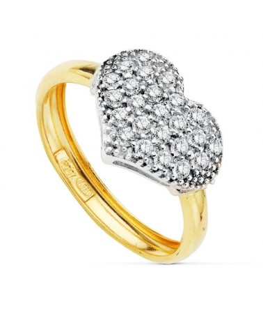 Sortija oro 18k bicolor corazón circonitas 13x9,5mm