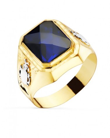 Sello oro 18k amarillo hombre piedra zafiro