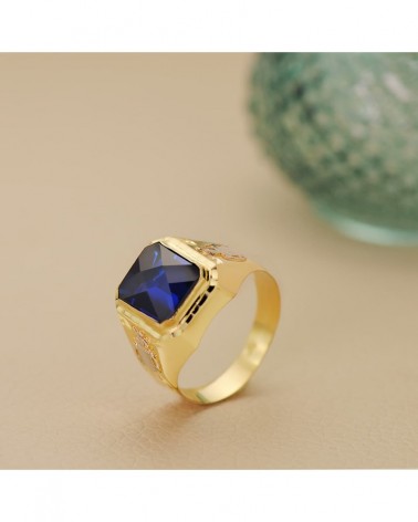 Sello oro 18k amarillo hombre piedra zafiro