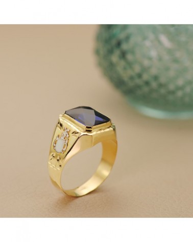 Sello oro 18k amarillo hombre piedra zafiro