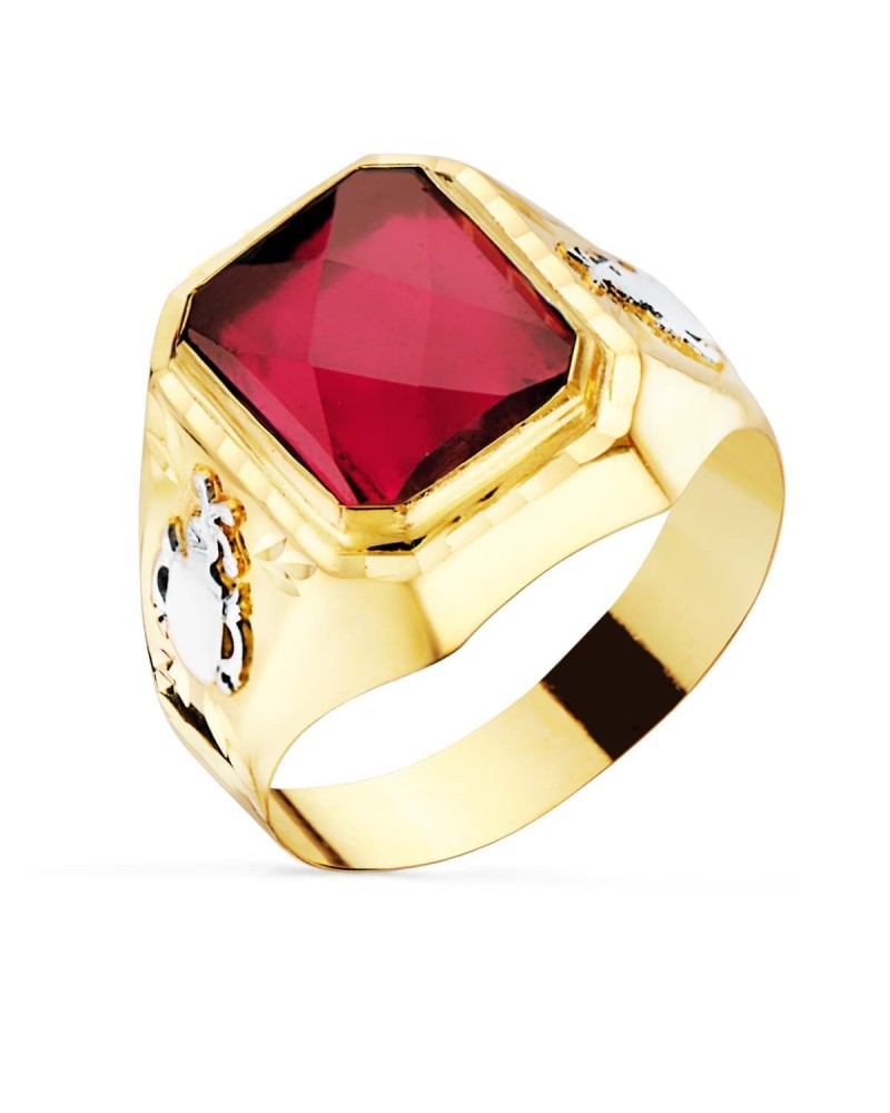 Sello oro 18k piedra rubí spinel hombre