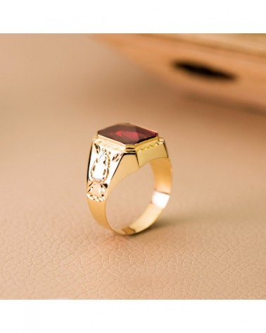 Sello oro 18k piedra rubí spinel hombre