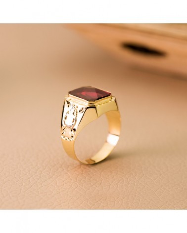 Sello oro 18k piedra rubí spinel hombre