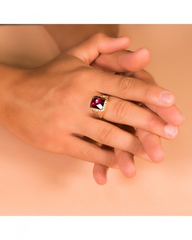 Sello oro 18k piedra rubí spinel hombre