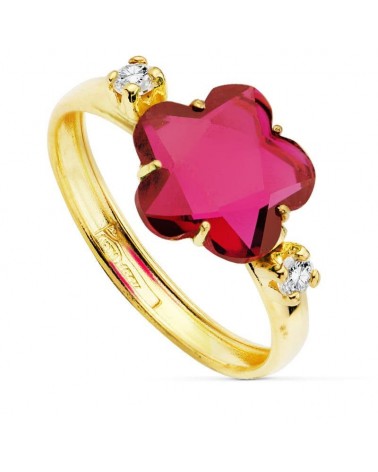 Sortija oro 18k circonita roja forma flor 10x10mm