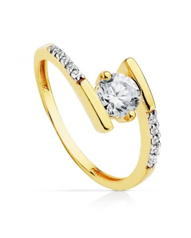 Anillo oro 18k bicolor solitario circonita 5,5 mm