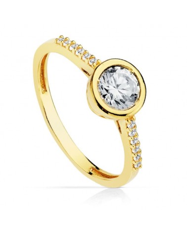 Solitario oro 18k amarillo circonita central 5,5 mm