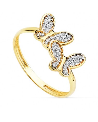 Sortija oro 18k bicolor mariposas circonitas