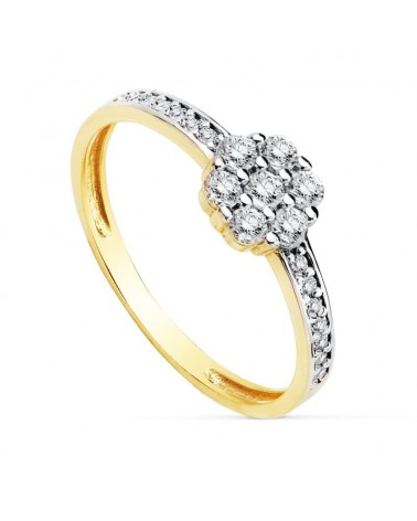 Sortija oro 18k bicolor roseta circonitas 6x6 mm