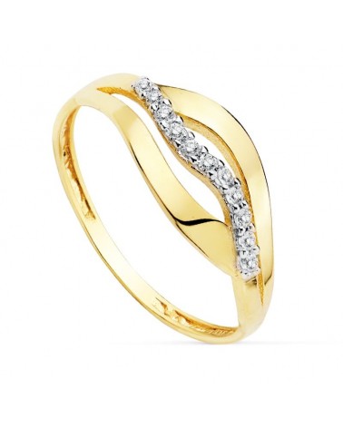 Anillo oro 18k bicolor circonitas diseño ondulado 8mm