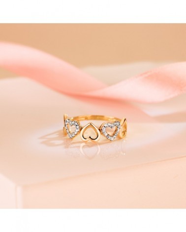 Anillo oro 18k bicolor cinco corazones circonitas 7mm
