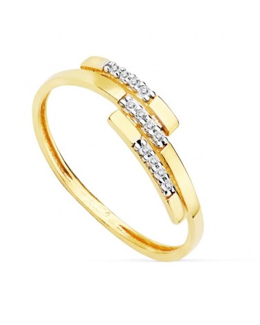 Sortija oro 18k bicolor tres bandas circonitas
