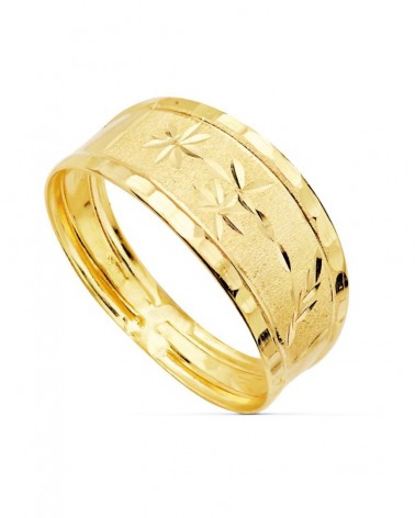 Sortija oro 18k amarillo flores talladas 9mm