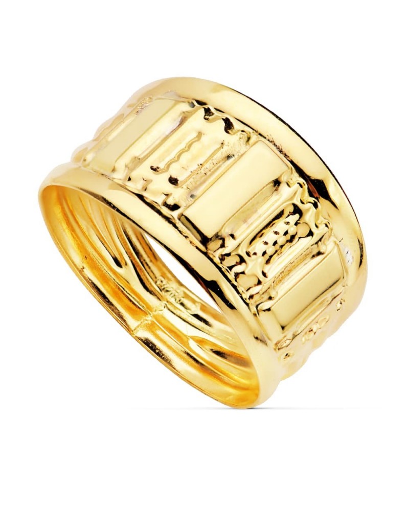 Sortija oro 18k amarillo tallada brillo 10mm