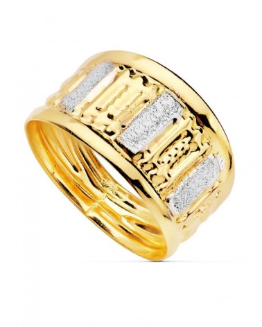 Sortija oro 18k bicolor tallada ancho 10 mm