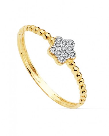 Sortija oro 18k bicolor flor circonita 5mm