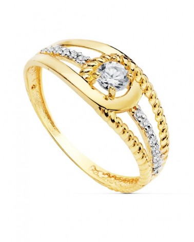 Sortija oro 18k bicolor circonita 3mm